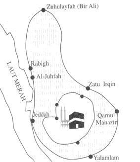 Peta tempat miqat unutk Haji