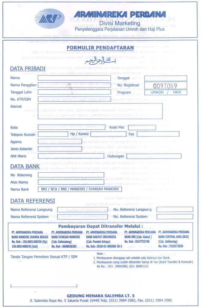 contoh formulir pendaftaran